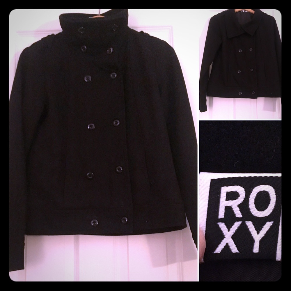 ROXY Double Breasted Black Button Down Peacoat-L